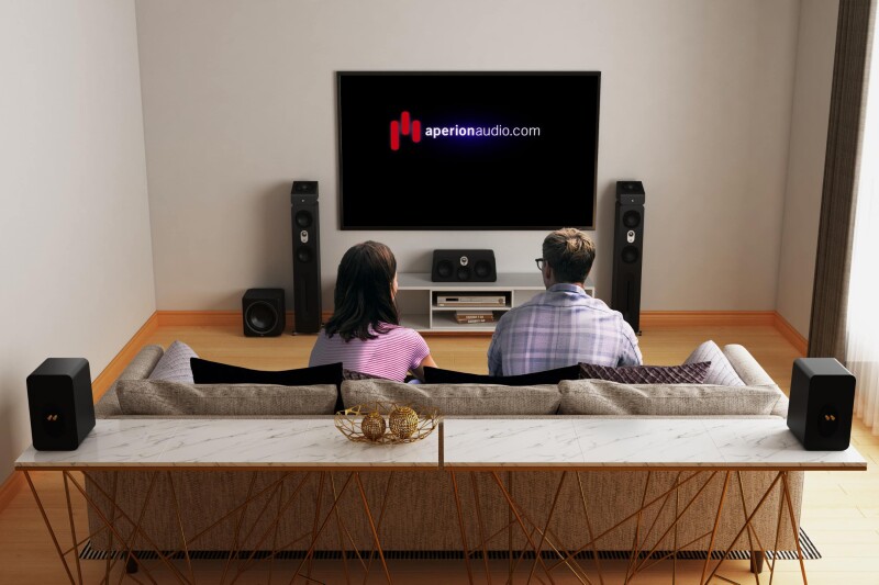 AperionAudio Novus Set Schwarz Seidenmatt im Wohnzimmer