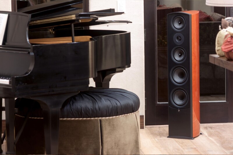 AperionAudio Verus III Grand Tower Kirsche Furnier im Wohnzimmer