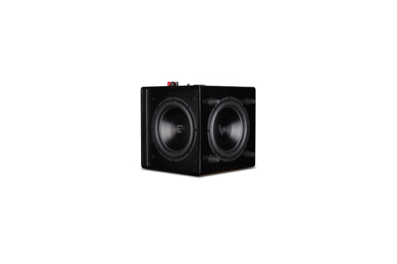 AperionAudio Bravus II 10D Schwarz Hochglanz Ansicht von Seite und Unterseite ohne Abdeckung