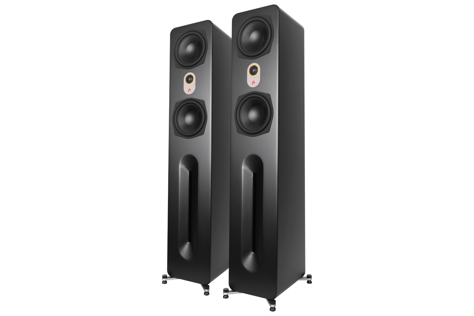 AperionAudio Novus T6 Tower Schwarz Seidenmatt Paar ohne Abdeckung
